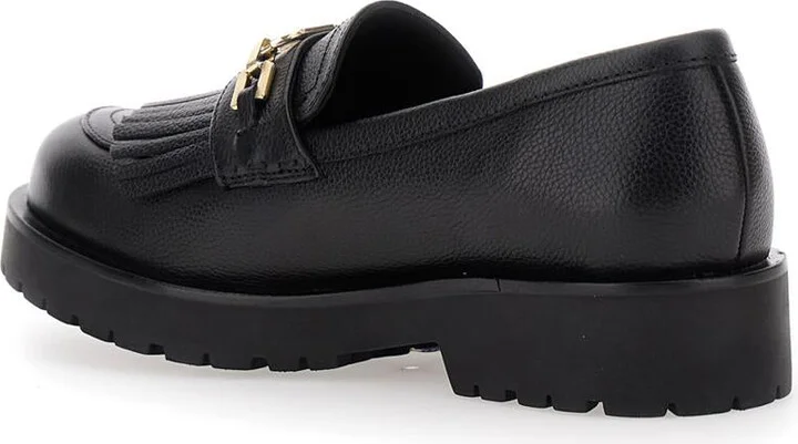 Black Loafers With Platform And Metallic Logo In Leather Woman - Image 3