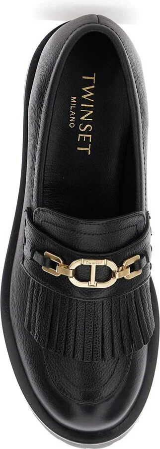 Black Loafers With Platform And Metallic Logo In Leather Woman - Image 4