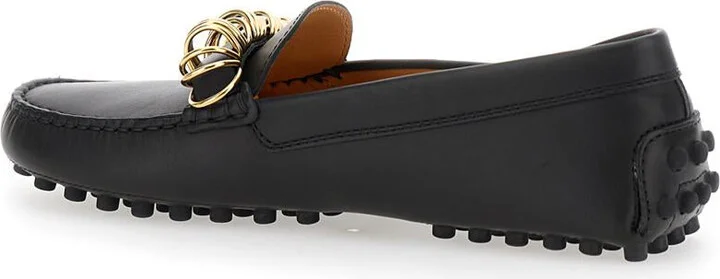 Black Loafers With Ring Detail On The Front And Rubber Sole In Leather Woman - Image 3