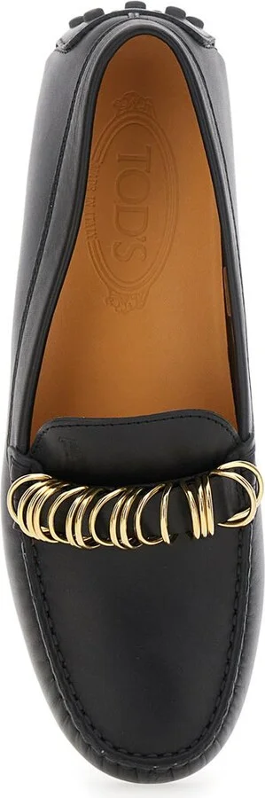 Black Loafers With Ring Detail On The Front And Rubber Sole In Leather Woman - Image 4