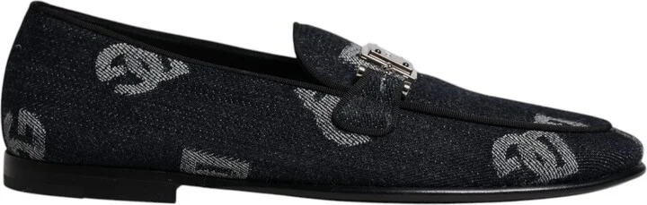 Black Logo Cotton Loafers Formal Dress Men's Shoes (Pre-Owned)