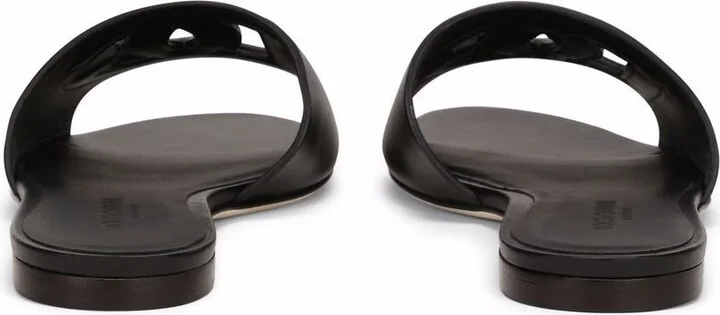 Black Logo Embossed Leather Slides - Image 3