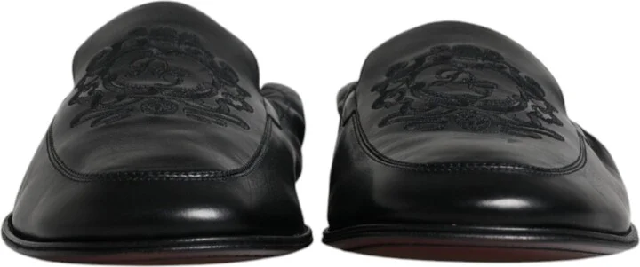 Black Logo Embroidered Leather Loafer Men Dress Men's Shoes - Image 2