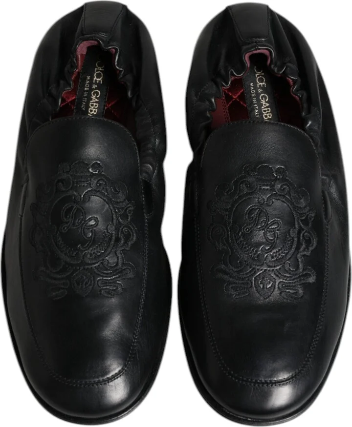 Black Logo Embroidered Leather Loafer Men Dress Men's Shoes - Image 3