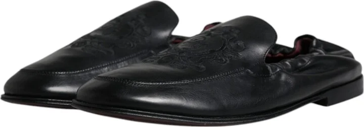 Black Logo Embroidered Leather Loafer Men Dress Men's Shoes - Image 4