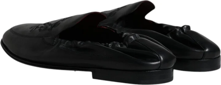 Black Logo Embroidered Leather Loafer Men Dress Men's Shoes - Image 5