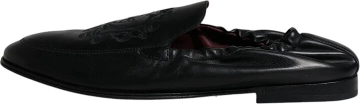 Black Logo Embroidered Leather Loafer Men Dress Men's Shoes - Image 6