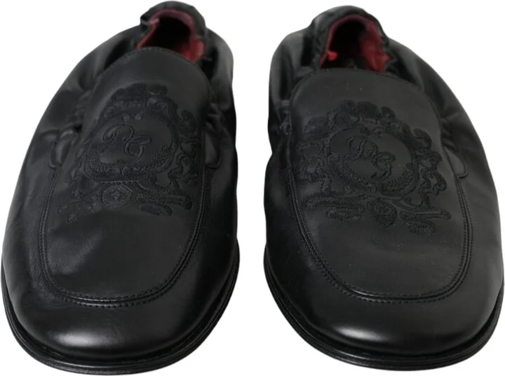 Black Logo Embroidered Leather Loafer Men Dress Men's Shoes - Image 2