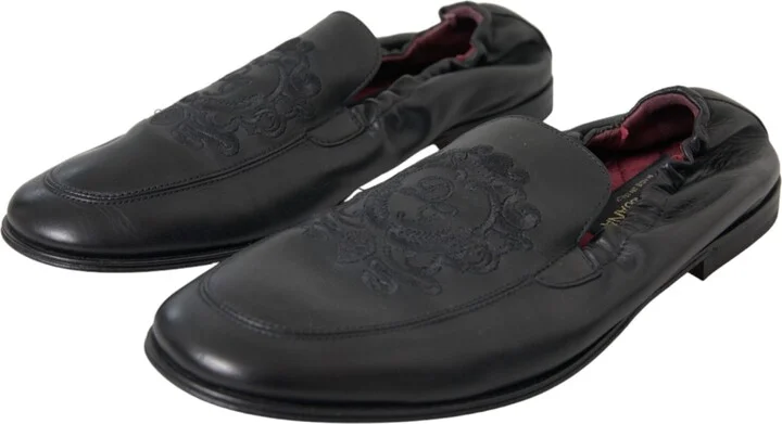 Black Logo Embroidered Leather Loafer Men Dress Men's Shoes - Image 3