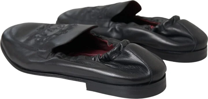 Black Logo Embroidered Leather Loafer Men Dress Men's Shoes - Image 4
