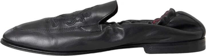 Black Logo Embroidered Leather Loafer Men Dress Men's Shoes - Image 5