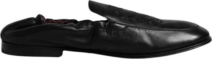 Black Logo Embroidered Leather Loafer Men Dress Men's Shoes