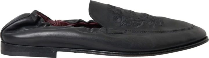 Black Logo Embroidered Leather Loafer Men Dress Men's Shoes