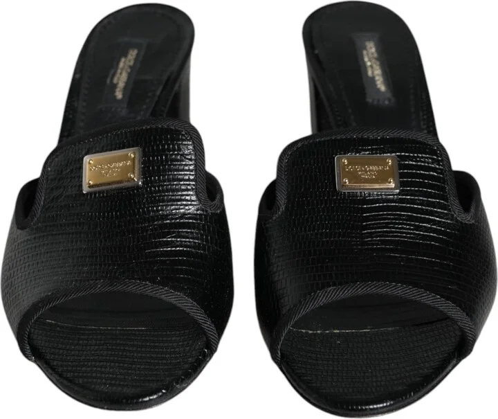 Black Logo Plaque Leather Heels Sandals Women's Shoes (Pre-Owned) - Image 2