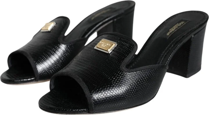 Black Logo Plaque Leather Heels Sandals Women's Shoes (Pre-Owned) - Image 3