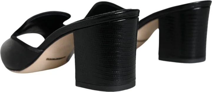 Black Logo Plaque Leather Heels Sandals Women's Shoes (Pre-Owned) - Image 4