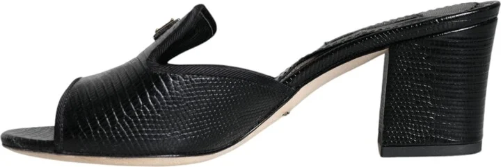 Black Logo Plaque Leather Heels Sandals Women's Shoes (Pre-Owned) - Image 5