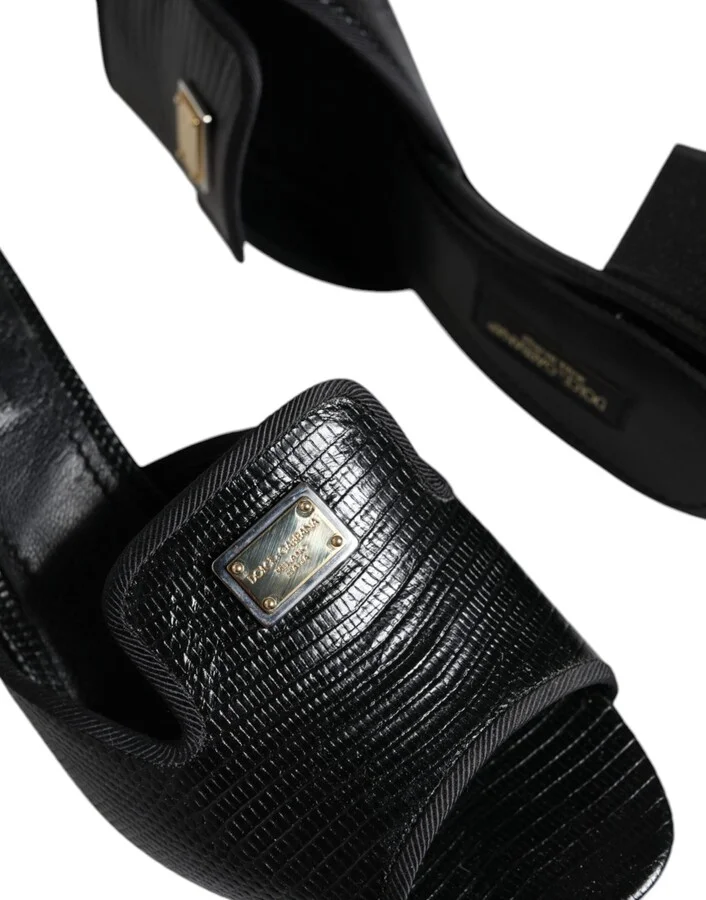 Black Logo Plaque Leather Heels Sandals Women's Shoes (Pre-Owned) - Image 6