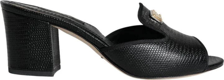 Black Logo Plaque Leather Heels Sandals Women's Shoes (Pre-Owned)