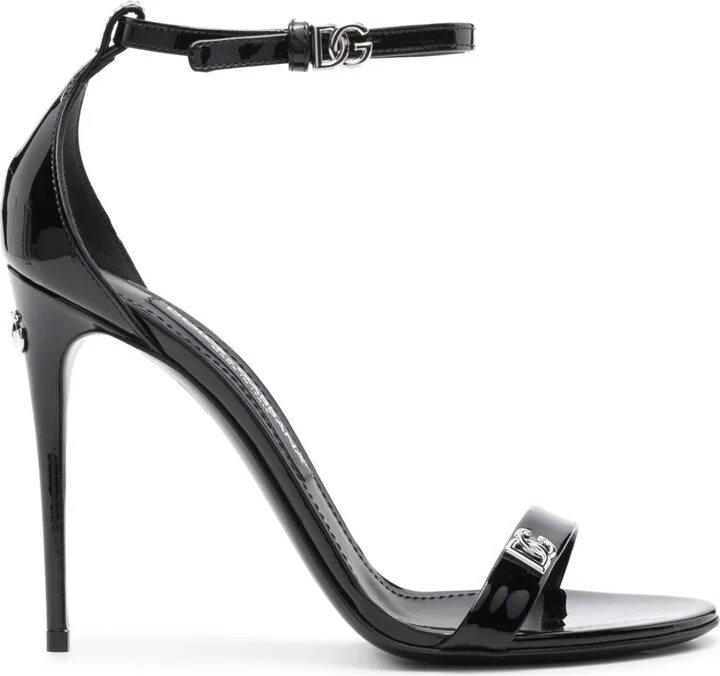 Black Logo-Plaque Patent Leather Sandals