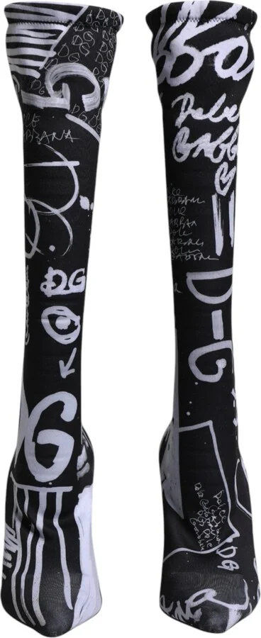 Black Logo Stretch Heels High Boots Women's Shoes - Image 2