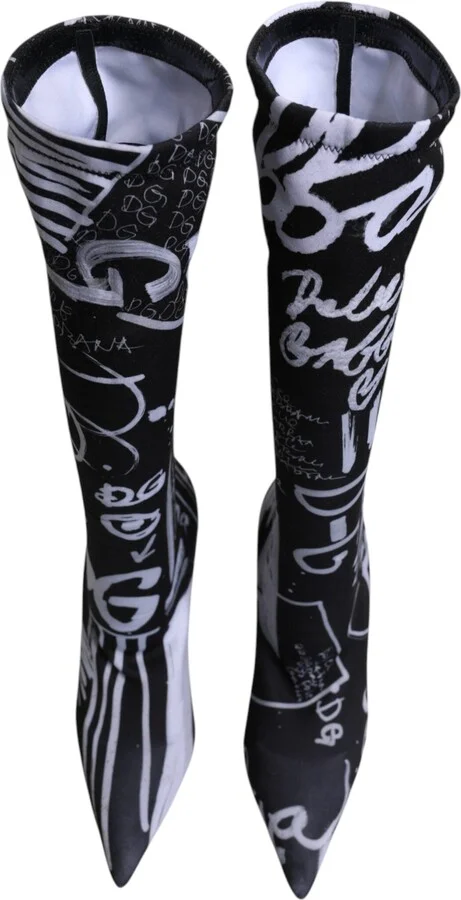 Black Logo Stretch Heels High Boots Women's Shoes - Image 3