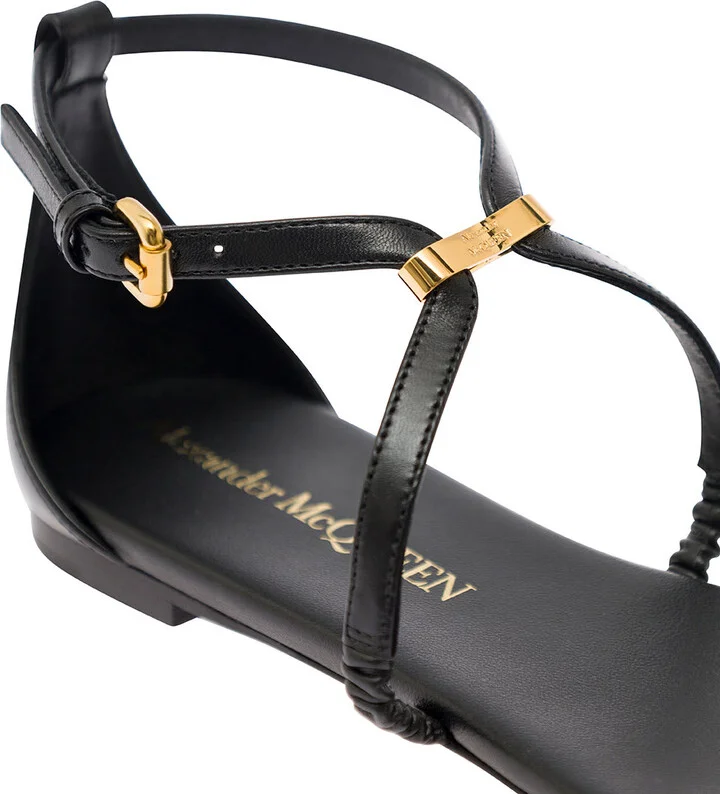 Black Low Sandals With Engraved Logo In Leather Woman - Image 4
