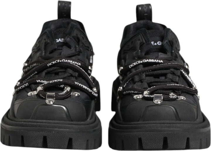 Black Low Top Lace Up Trekking Sneakers Men's Shoes - Image 2