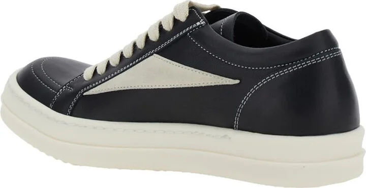 Black Low Top Sneakers With Contrasting Stitching In Leather Woman - Image 2