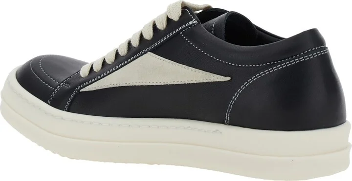 Black Low Top Sneakers With Contrasting Stitching In Leather Woman - Image 2