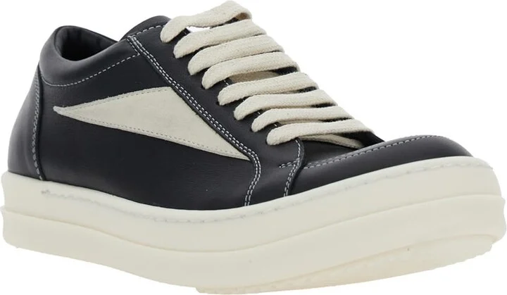Black Low Top Sneakers With Contrasting Stitching In Leather Woman