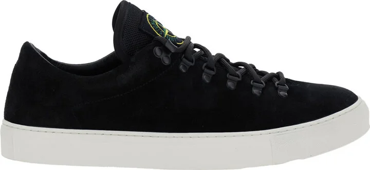 Black Low Top Sneakers With Logo Patch On The Tongue In Suede Man