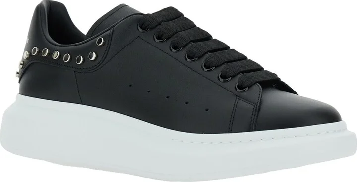 Black Low Top Sneakers With Stud Embellishments In Leather Man - Image 2