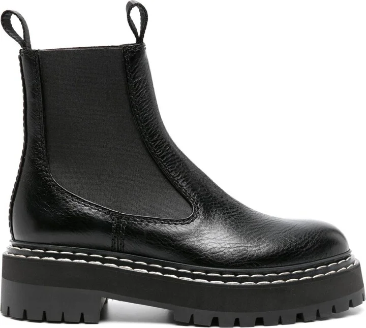 Black Lug Sole Leather Chelsea Boots