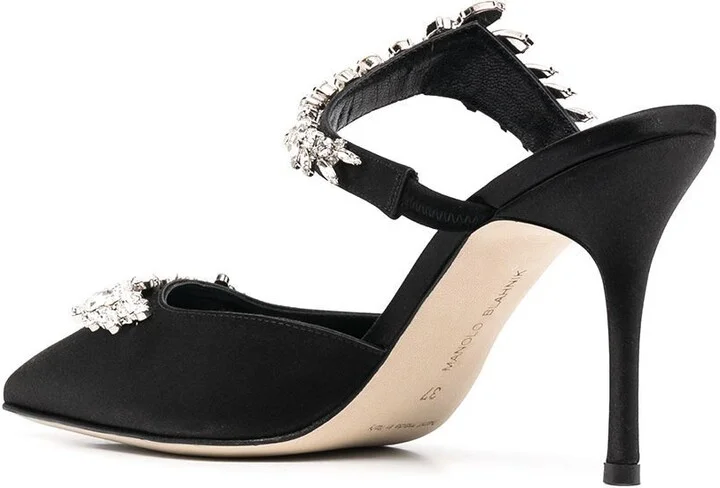 Black Lurum 90 Crystal Satin Pumps - Image 3