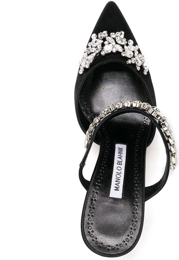 Black Lurum 90 Crystal Satin Pumps - Image 4