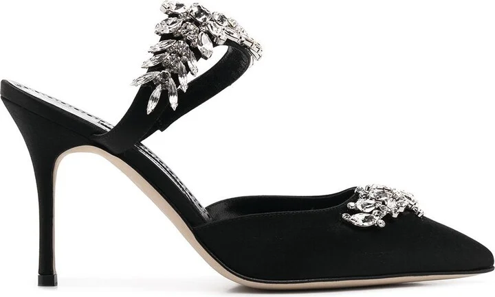 Black Lurum 90 Crystal Satin Pumps