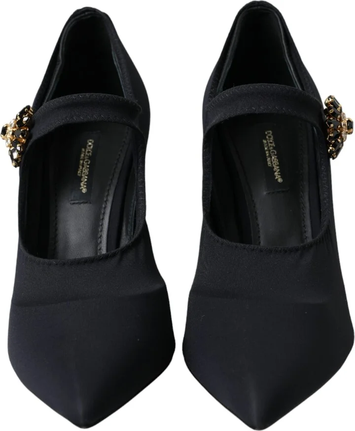 Black Mary Jane Jersey Crystal Pumps Women's Shoes - Image 2