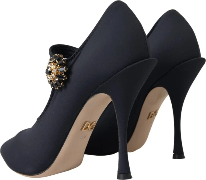 Black Mary Jane Jersey Crystal Pumps Women's Shoes - Image 4