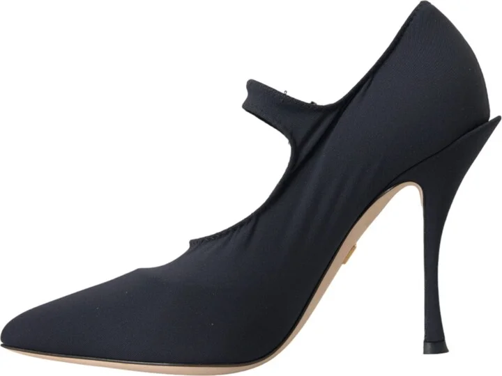Black Mary Jane Jersey Crystal Pumps Women's Shoes - Image 5