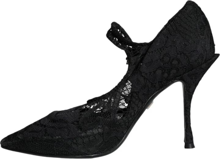 Black Mary Jane Pumps Lace Crystals Heels Women's Shoes (Pre-Owned) - Image 5