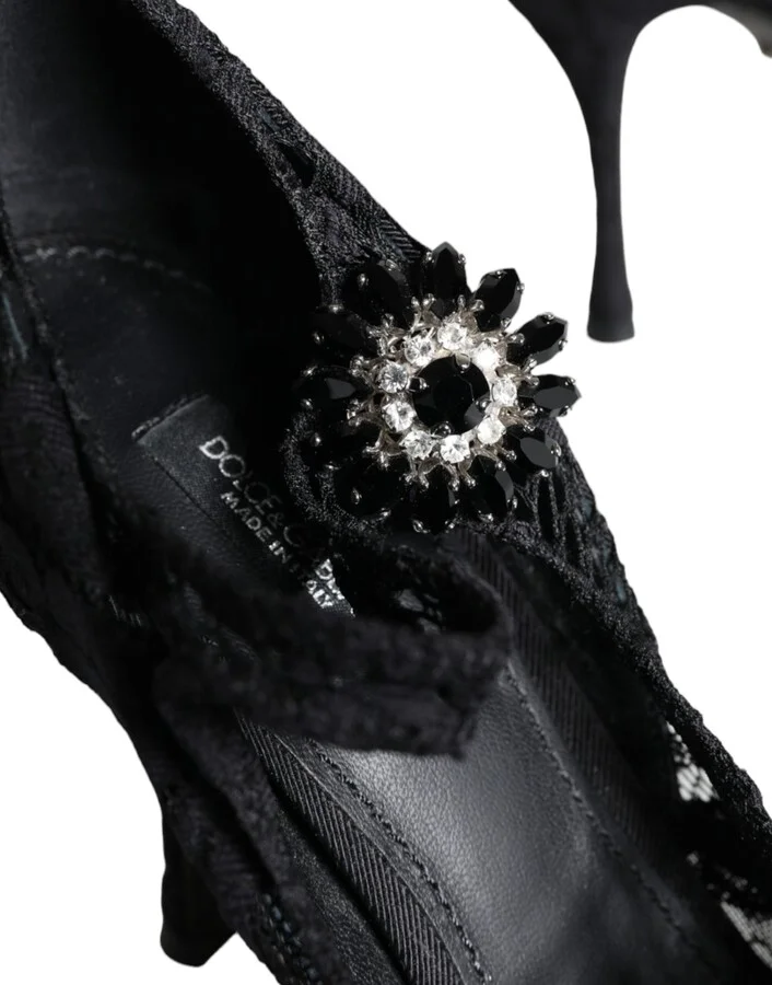 Black Mary Jane Pumps Lace Crystals Heels Women's Shoes (Pre-Owned) - Image 6