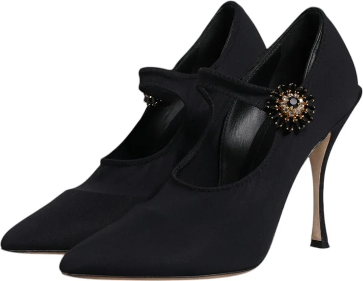 Black Mary Jane Stretch Crystal Pumps Women's Shoes (Pre-Owned) - Image 4