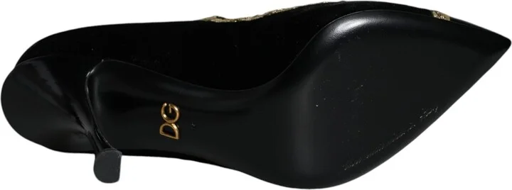 Black Mary Janes Velvet Gold Pumps Women's Shoes - Image 6