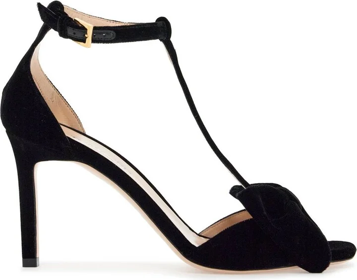 Black Medium Heeled Viscose Sandals With Golden Buckle