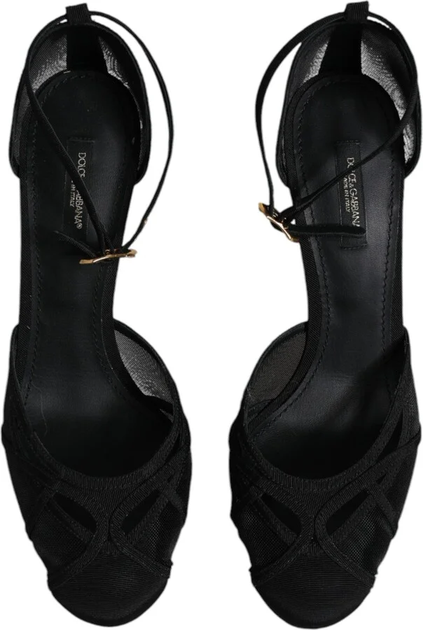 Black Mesh Ankle Strap Heels Pumps Women's Shoes (Pre-Owned) - Image 3