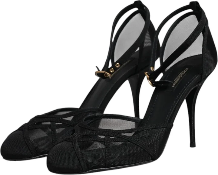 Black Mesh Ankle Strap Heels Pumps Women's Shoes (Pre-Owned) - Image 4