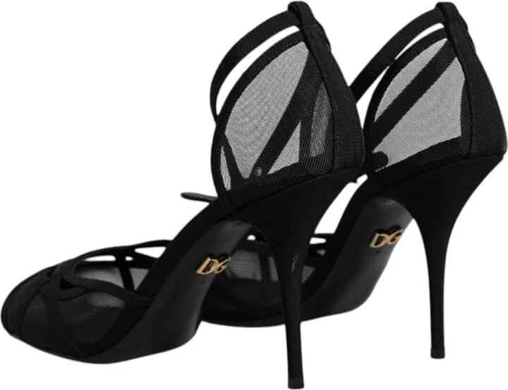 Black Mesh Ankle Strap Heels Pumps Women's Shoes (Pre-Owned) - Image 5