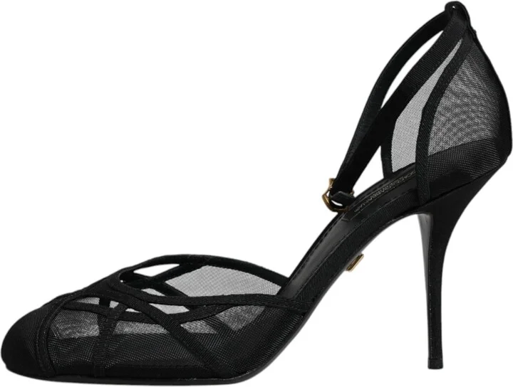 Black Mesh Ankle Strap Heels Pumps Women's Shoes (Pre-Owned) - Image 6