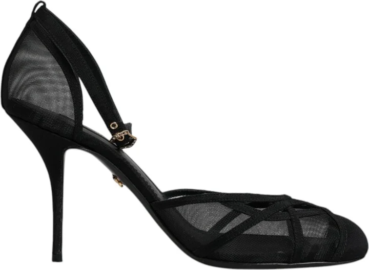 Black Mesh Ankle Strap Heels Pumps Women's Shoes (Pre-Owned)